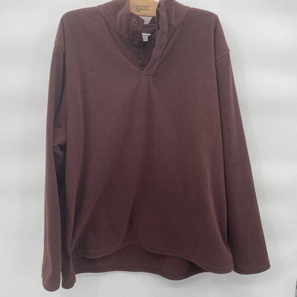 LL Bean Fleece 1/4 Button‎ Pullover Sz XL Regular Dark Maroon Hangs Straight - Picture 1 of 4